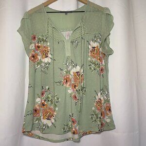 Daniel Rainn Jarra Flutter Tulip Sleeve Tassel Knit Top Womens L Mint Green EUC